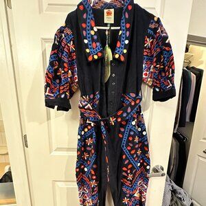 Farm Rio Dark Blue Embroidered Corduroy Jumpsuit size XS